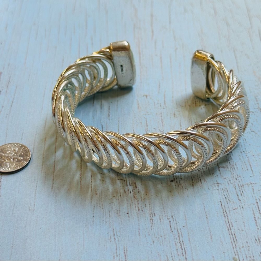 Monet Silver‎ Textured Circle Link Cuff Bracelet